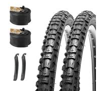 MOHEGIA Juego de neumáticos y tubos MTB: paquete de 2 neumáticos plegables de bicicleta de montaña de 20 x 1.95 pulgadas (57-406 mm) y par de tubos interiores Schrader y palancas de neumáticos para