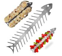 mohito Brochetas de Metal,Brochetas de Barbacoa,Brochetas de Kebab de Acero Inoxidable Plano,Apto para camping y barbacoaEspinas de pescadoForma de acero inoxidableLongitud 30cm