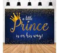 Mohofond - Decoración de fondo para baby shower, diseño de corona dorada con purpurina, estrella a Little Prince is On His Way (2,1 x 1,5 m), color azul