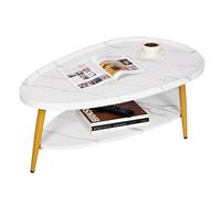 MOHQZA Mesa baja ovalada de madera, mesa baja moderna escandinava, mesas de salón con estante de 2 niveles, mesas bajas de salón para sala de estar, dormitorio, oficina, 100 x 55 x 38 cm