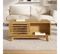 MOHUANG Mesa de centro moderna retro, mesa de altura regulable, puerta de persiana deslizante, aspecto de madera, cuerpo de MDF, mesa de salón multifuncional, natural