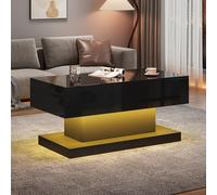 MOHUANG Mesa de té elevadora de alto brillo, hoja semielevable, diseño lateral deslizante, elevación hidráulica, espacio de almacenamiento, color negro, 100 x 50 x 45 cm