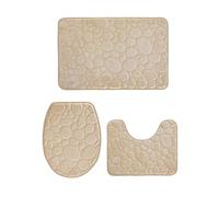 MOHUIED Juego De Alfombrillas Baño 1 Set of Solid Color Simple Bathroom Floor Mat Stone Pattern, Comfortable and Soft, Three-Piece(Khaki Color)