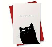 MOHUIED Tarjeta de boda 1pc,I heard it was your birthday, Black Cat, Birthday, Greetings Card, Minimal,with Envelope(Red)