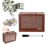 MOHXFE Money Box with Counter,Cash Box Saving Challenge Box with Money Target and Numbers,Money Saving Box with Countdown,Coin Counter Piggy Bank,Cash Vault Wooden Savings Box (EUR,10000)