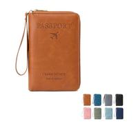 MOHXFE Multi-Functional RFID Passport Wallet,Secure ID Card Organizer with Anti-Theft Protection,Slim Leather Cover for Credit Cards, Tickets, and Cash,Essential Travel Wallet (Brown)