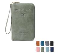 MOHXFE Multi-Functional RFID Passport Wallet,Secure ID Card Organizer with Anti-Theft Protection,Slim Leather Cover for Credit Cards, Tickets, and Cash,Essential Travel Wallet (Green)
