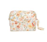 Moi Mili Neceser de maquillaje para mujer, bolsa de maquillaje para viajes, bolsa de maquillaje de algodón, con mango de algodón, con flores, color negro, interior impermeable, Flower Power, 26 × 7 ×