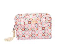 Moi Mili Neceser de maquillaje para mujer, bolsa de maquillaje para viajes, bolsa de maquillaje de algodón, con mango de algodón, con flores, color negro, interior impermeable, rojo flores, 26 × 7 ×