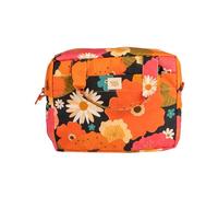 Moi Mili Neceser de maquillaje para mujer, bolsa de maquillaje para viajes, bolsa de maquillaje de algodón, con mango de algodón, con flores, color negro, interior impermeable, Picnic con flores
