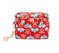 Moi Mili Neceser de maquillaje para mujer, bolsa de maquillaje para viajes, bolsa de maquillaje de algodón, con mango de algodón, con flores, color negro, interior impermeable, Flor de loto, 26 x 7 x