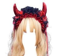MOIDHSAG Diademas para el pelo de cuerno de diablo de varios colores, para fotografía, plisada, de encaje, para fiesta de Halloween, diadema creativa para niñas y mujeres
