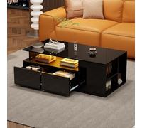 Moimhear 100 x 50 x 35 cm, mesa de té con LED, mesa de centro para salón, mesa de sofá con 2 cajones, capacidad de carga total 60 kg, mucho espacio de almacenamiento (negro)