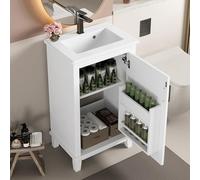 Moimhear 51 x 34 x 83 cm. Armario de baño de pie, lavabo, lacado completo, estantes para puertas, estantes ajustables, lavabo de cerámica integrado (blanco)