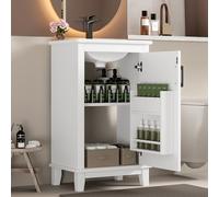 Moimhear 51 x 34 x 83 cm. Armario de baño de pie, lavabo, lacado completo, estantes para puertas, estantes ajustables, lavabo de cerámica integrado, adecuado para espacios pequeños (blanco)