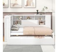Moimhear 90 x 200 cm (90 x 190 cm), cama infantil con somier, plataforma con cama nido, cama de madera con compartimento de almacenamiento con USB, color blanco