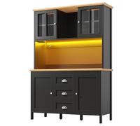 Moimhear Armario lateral, armario de almacenamiento, armario de cocina, armario alto, 120 x 40 x 179 cm, 4 puertas y 3 cajones (negro)