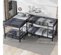 Moimhear Cama de hierro, litera, escalera de tres niveles, somier estable, configuración de varias camas, camas de diferentes tamaños, hierro, negro, 90 x 200 cm y 140 x 200 cm