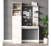 Moimhear Escritorio con almacenamiento, con contraste de madera de palo, cajón inferior con puertas y estante superior abierto, diseño para oficina (123.5x45x168.5cm, color mader blanco)