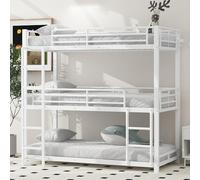 Moimhear Estructura de cama de metal, 90 x 200 cm, cama de hierro, litera, cama triple para niños, adolescentes y adultos (blanco)