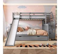 Moimhear Litera, 140 x 200 cm, con cajones, espacio de almacenamiento y tobogán, multifuncional, sin colchón (gris)