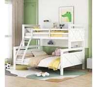 Moimhear Litera 90 (140) x 200 cm, con Escalera y barandilla de Seguridad, Convertible en 2 Camas separadas, Cama de Madera para niños, Adolescentes y Adultos (Blanco)
