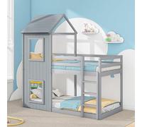 Moimhear Litera 90x200cm, Cama Infantil, casita para niñas y niños, con Escalera y Dosel, del Suelo al Techo, Madera Maciza