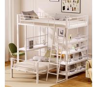 Moimhear Litera, cama alta con estructura de metal, cama multifunción con varios estantes, las dimensiones interiores de la cama inferior son de 90 x 200 cm, adecuada para niños y jóvenes (blanco, 90