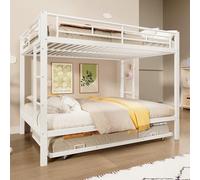 Moimhear Litera, con marco de hierro, cama infantil, equipada con cama nido, barandilla alta, construcción robusta (blanco, 140 x 200 cm)