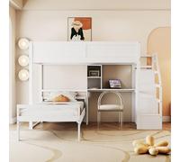 Moimhear Litera de 90 x 200 cm, escalera de seguridad con compartimento de almacenamiento oculto, compartimento de almacenamiento para escritorio, diseño de valla alta dos en uno, somier de láminas