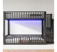 Moimhear Litera de hierro, metal y MDF, con escalera y somier, carga máxima de 250 kg, en 3 paquetes, requiere montaje (negro, 140 x 200 cm)