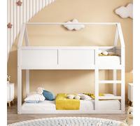 Moimhear Litera infantil, cama infantil, cama de madera, 90 x 200 cm, cama individual baja, cama alta con escalera, marco de madera maciza (blanco)