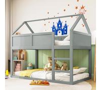Moimhear Litera infantil, cuna de madera, 90 x 200 cm, cama individual baja, cama alta con escalera, marco de madera maciza (gris)