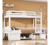 Moimhear Litera para niños, cuna con zapateros y taquillas, cama dividida en 2 camas individuales, cama juvenil, cama individual, blanco, 90 x 200 cm.