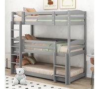 Moimhear Litera triple de madera para niños (90 x 200 cm), color gris