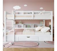 Moimhear Literas de 90 x 200 cm, camas infantiles con somier, cama individual con cajones, con compartimentos de almacenamiento, color blanco