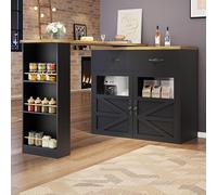 Moimhear Mesa alta extensible con espacio de almacenamiento (138 - 204 × 39 × 104 cm), mesa de comedor giratoria 360°, mesa de bistró, aparador con estante (negro y madera, estilo 1)