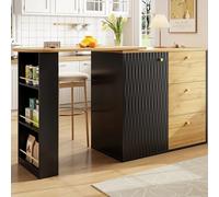 Moimhear Mesa alta extensible con espacio de almacenamiento (138 - 204 × 39 × 104 cm), mesa de comedor giratoria 360°, mesa de bistró, aparador con estante (negro y madera, estilo 2)
