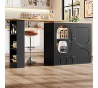 Moimhear Mesa alta giratoria de 360°, 204 x 39 x 105 cm, mesa de comedor giratoria con estante, isla de cocina, tres puertas con estantes para puertas, separadores extraíbles (color negro y madera)