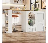 Moimhear Mesa alta giratoria de 360°, 204 x 39 x 105 cm, mesa de comedor giratoria con estante, isla de cocina, tres puertas con estantes para puertas, separadores extraíbles (color blanco y madera)