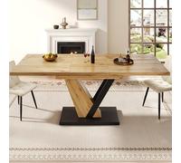 Moimhear Mesa de comedor extensible (120 - 160 x 75 x 75,5 cm), mesa de cocina, adecuada para cocina y salón, mesa con vetas de madera