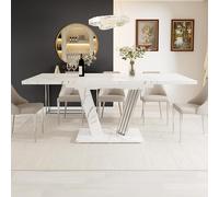 Moimhear Mesa extensible con tapa de mármol, 120-160 x 80 x 76 cm, mesa de cocina con hoja extensible y estructura de mariposa para cocina y salón (blanco)