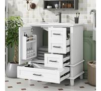 Moimhear Mueble de baño de pie, lavabo, lacado completo, tres cajones silenciosos, lavabo de cerámica integrado (blanco, 76 x 46 x 83,5 cm)