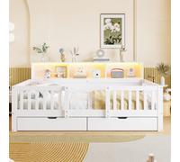 Moimhear Sofá cama, 90 x 200 cm, color blanco, respaldo alto con rejilla de seguridad, cajones y estantes