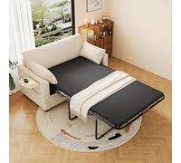 Moimhear Sofá cama extensible de 2 plazas, puerto de carga USB, mesa lateral plegable (beige)
