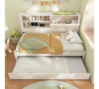 Moimhear Sofá cama individual, con cama nido (90 x 190 cm), marco de cama blanco, con compartimento abierto, base de carga USB/USB-C, somier, sin colchón (90 x 200 cm)
