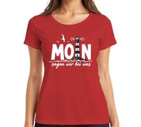 Moin Sagen wir bei Uns Leuchtturm Statement - Camiseta para mujer, rojo, S