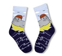 Moin Socks Calcetín con foca y foca, playa y olas, talla 41-46, unisex, beige, 36-40