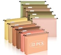 Moinchore 12 carpetas colgantes expandibles de plástico de polietileno tamaño carta, carpetas colgantes impermeables y expandibles para archivador, carpetas de archivos con pestañas ajustables de