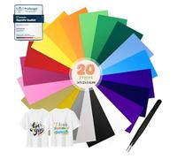 moinkerin 20 Colores Vinilo Textil Termoadhesivo con Pinza Acero 30.5X14cm Vinilo para Textil,Todas las Máquinas de Corte para Camisetas Prendas de Vestir Sombreros Tejidos(20 Piezas)